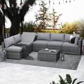 HOMREST 7 Piece Patio Furniture Set Outdoor Sectional Sofa Conversation Sofa Set with 7 Positions Adjustable Bracket All-Weather Rattan Wicker for Porch Lawn Garden Backyard(Grey)