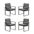 Outdoor Dining Chairs Set of 4 with Teak Armrest 4 Pieces Chair Aluminum Outdoor Furniture Grey