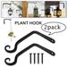 Chok 2 Pcs Wall Hook Hanging Plant Bracket Decorative Straight Plant Hanger for Bird Feeders Planters Lanterns Wind Chimes Indoor Outdoor 5.76inch Black