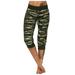 Womens Workout Cropped Pants Camouflage High Waisted Drawstring Capris Pants Casual Slim Fit Yoga Sport Trousers Ladies Clothes