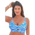 Plus Size Women's Cut Out Longline Bikini Top by Swimsuits For All in Blue Animal (Size 20)