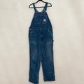 Carhartt Jeans | Carhartt Workwear Wide Leg Cotton Denim Overalls Distressed Dark Blue - Size 38 | Color: Blue/White | Size: 38