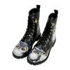 Schnürboots DOGO "Boots Owls Family Damen Boots / Female", Damen, Gr. 36, Normalschaft, schwarz, Lederimitat, Schuhe, Vegan