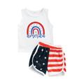 Arvbitana 1-5 Years 4th of July Toddler Girl Boy Summer Clothes Set Rainbow Print Short Sleeve/ Sleeveless Tops and Casual Striped Star Print Shorts Independence Day Set 2Pcs