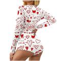 YUNAFFT Clearance Pajamas For Women Plus Size Fire Sale Womenâ€™s Valentine s Day Not Positioned Print V-neck Long Sleeve Sexy Bodysuit Sexy Lingerie Pajamas Romper