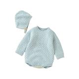 Qufokar Baby Wearing Hoodie Women Baby Sweater 12 Months Baby Girls Autumn Print Solid Crewneck Pullover Long Sleeve Knit Sweater Romper Bodysuit Hat Clothes