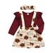 Qufokar Little Girl Clothes 4T-5T 3 6 Month Girl Clothes Thanksgiving Toddler Kids Baby Girls Long Ruffled Sleeve Solid Blouse Tops Cute Cartoon Suspender Skirt With Headbands Outfit Set Clothes 3Pcs