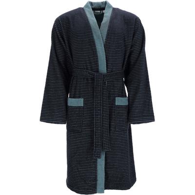 Herrenbademantel ESPRIT "Double Stripe, ideal für Sauna & Spa, Hotelbademantel, Morgenmantel" Gr. XXL, blau (navy blau), L:119cm in Gr. XXL, Webfrottier, Hausmäntel, Doubleface Kimonomantel Image