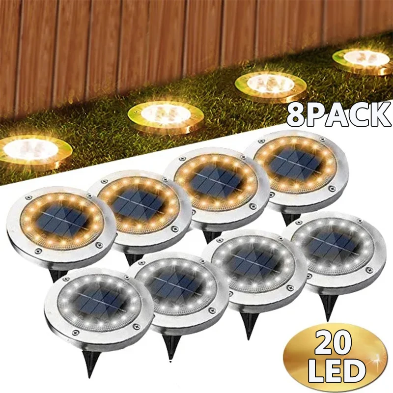 8/20LED énergie solaire disque lumière extérieure jardin solaire souterrain lumière pont lumière projecteur enterré solaire lampe à LED décor de jardin