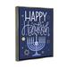 The Holiday Aisle® Happy Hanukkah Blue Menorah - Floater Frame Graphic Art on Canvas in Blue/White/Yellow | 31 H x 25 W x 1.7 D in | Wayfair