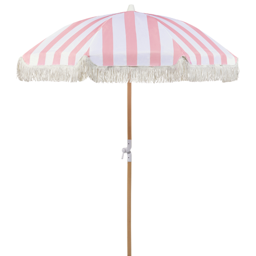 Sonnenschirm Rosa Stoff-Bespannung Rund ⌀ 150 cm mit Volant Regenschutz Holzmast Neigungsfunktion Kurbel Boho Garten Outdoor Balkon Terrasse