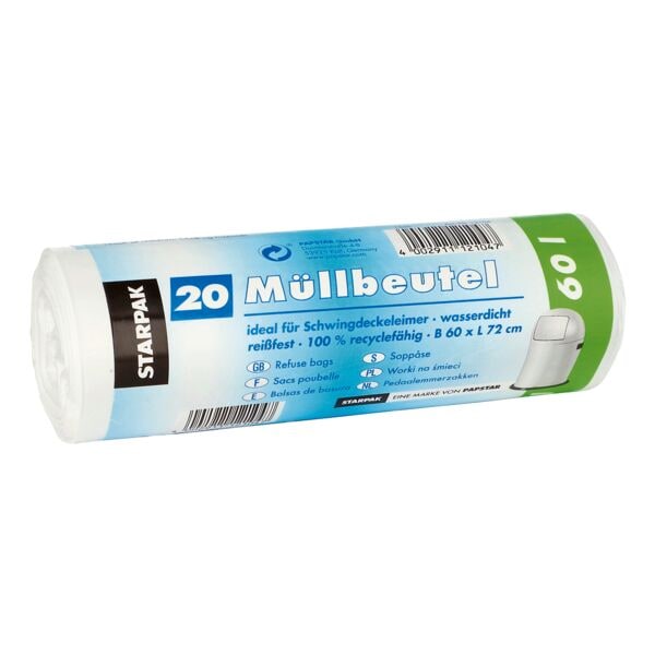 Papstar 20 Müllbeutel 60 L weiß weiß, 60x72 cm