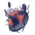 Caprilite Sinamay Navy Blue & Coral Disc Saucer Fascinator Hat For Women Weddings Headband