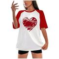 CZHJS Women s Raglan Short Sleeve Oversized Tees Clearance Teen Girls T Shirt Spring Tops Summer Vintage Shirts Crewneck Baseball Lover Tunic to Wear with Leggings Baseball Graphic Color Block Red S