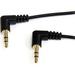 2PK StarTech.com 3 ft Slim 3.5mm Right Angle Stereo Audio Cable - M/M - Mini-phone Male Stereo Audio - Mini-phone Male Stereo Audio - 3ft - Black