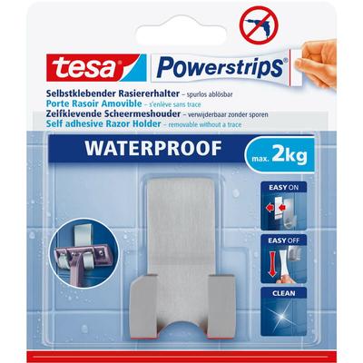 Tesa - Powerstrips Waterproof Rasiererhalter Zoom, Metall - Selbstklebender Rasiererhalter aus