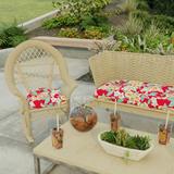 18" x 18" Red Floral Tufted Contoured Outdoor Wicker Seat Cushion (Set of 2) - 18'' L x 18'' W x 4'' H