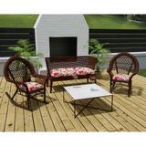 Red Floral Tufted Outdoor Wicker Cushion Set for Bench and 2 Seats - 18'' L x 44'' W x 4'' H