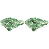 18" x 18" Green Tropical Tufted Contoured Outdoor Wicker Seat Cushion (Set of 2) - 18'' L x 18'' W x 4'' H