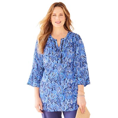 Plus Size Women's Liz&Me® Lace-Up Bell Sleeve Peasant Blouse by Liz&Me in Dark Sapphire Paisley (Size 4X)