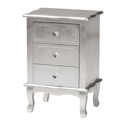Newton Classic And Traditional Gold Finished Wood 3-Drawer Nightstand by Baxton Studio in Silver