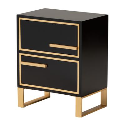 Giolla Contemporary Glam And Luxe Black Finished Wood And Gold Metal 2-Drawer Nightstand by Baxton Studio in Black Gold