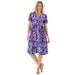 Plus Size Women's Woven Button Front Crinkle Dress by Woman Within in Radiant Purple Floral (Size M)