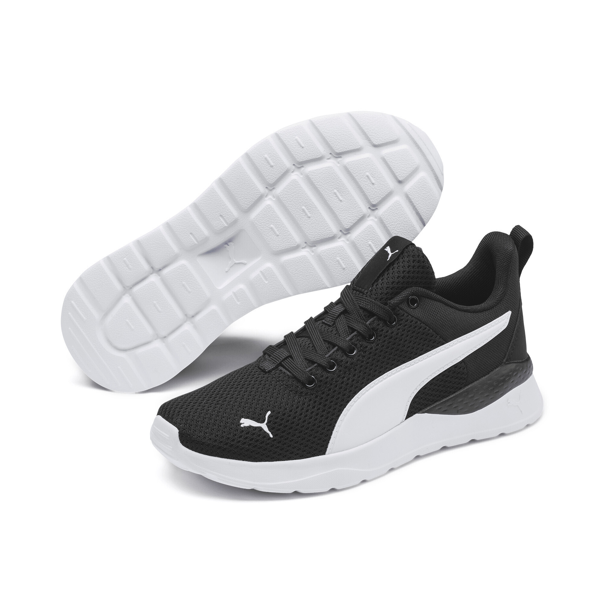 Sneaker PUMA "Anzarun Lite Sneakers Jugendliche", Kinder, Gr. 37,5, schwarz-weiß (schwarz, weiß), Obermaterial: Synthetik, Textil; Futter: Textil; Innensohle: Textil; Laufsohle: Synthetik, Gummi, Schuhe Sneaker