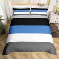 Homewish Patchwork Striped Comforter Cover Double Boys Blue Black Dark Gray Bedding Set Bedroom Dorm Decor Kids Modern Simple Light Grey White Stripes Duvet Cover Soft Lightweight Quilt Cover 3 Pcs