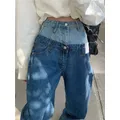 Mn-Fake Jeans baggy patchwork pour femme pantalon en denim vintage mode américaine jjStreet 2