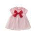 Lamuusaa Baby Girl Princess Dress Summer Short Sleeve Round Neck Bow Front Mesh Tulle Dress