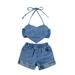 Qtinghua Toddler Baby Girls Denim Sleeveless Strap Vest Tank Crop Tops Jeans Pants Shorts Summer Clothes Blue 1-2 Years