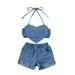 Qtinghua Toddler Baby Girls Denim Sleeveless Strap Vest Tank Crop Tops Jeans Pants Shorts Summer Clothes Blue 2-3 Years