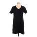 Lands' End Casual Dress - Shift V Neck Short sleeves: Black Print Dresses - Women's Size 6
