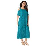 Plus Size Women's Cold-Shoulder Lace Dress by Roaman's in Deep Turquoise (Size 34/36)