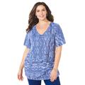 Plus Size Women's V-Neck Burnout Top by Catherines in Navy Tribal Tie Dye (Size 2X)