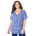 Plus Size Women's V-Neck Burnout Top by Catherines in Navy Tribal Tie Dye (Size 2X)