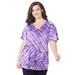 Plus Size Women's V-Neck Burnout Top by Catherines in Deep Grape Bias Tie Dye (Size 3X)