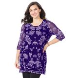 Plus Size Women's Embroidered Mesh Tunic by Catherines in Deep Grape Violet (Size 2X)
