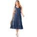 Plus Size Women's Liz&Me® V-Neck Tier Midi Dress by Liz&Me in Navy Dot (Size 1X)