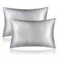 Sutuo Home Silk Pillowcase 2 Pack 100% Mulberry Silk Pillow Cases for Hair and Skin 6A Both Sides 19 Momme Natural Silk Pillow Cover Super Soft and Smooth Standard 20"x26" Light Grey