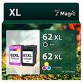 7Magic Remanufactured 62 XL Ink Cartridges compatible for HP 62 Ink Cartridges Twin Pack HP62 HP 62XL for HP ENVY 5540 5640 5544 5546 5644 7640 HP OfficeJet 200 250 5740 Printer(1 Black, 1 Tri-color)