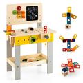 COSTWAY Wooden Kids Workbench, Children's Tool Bench with Blackboard, Saw, Hammer, Screwdriver, Wrench, Toddlers Construction Pretend Role Play Toy Set for Ages 3 +