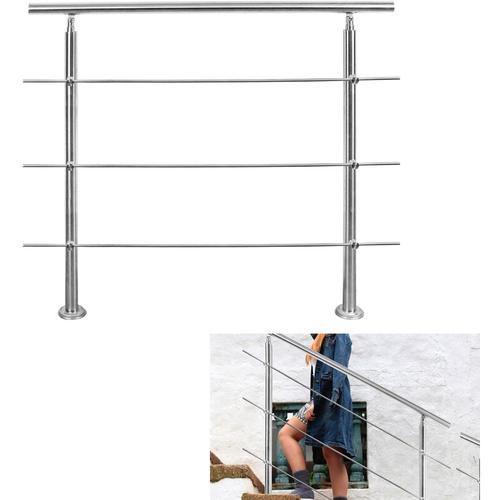 120cm Treppengeländer Edelstahl Handlauf Geländer für Treppen Brüstung Balkon mit 3 Querstreben,