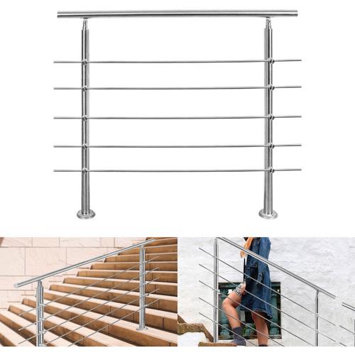120cm Treppengeländer Edelstahl Handlauf Geländer für Treppen Brüstung Balkon mit 5 Querstreben,