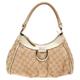 Gucci Beige/Gold GG Canvas And Leather D Ring Hobo, Beige