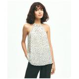 Brooks Brothers Women's Chiffon Dot Print Pleated Halter Top | White | Size 2