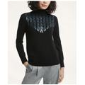 Brooks Brothers Women's Merino Wool Sequin Mock Neck Buttoned Sweater | Black | Size Medium