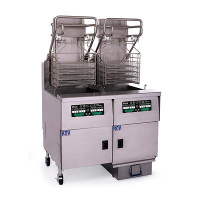 Pitco SELVRF-2/FD Solstice Supreme Electric Rack Fryer - (2) 76 lb Vats, Floor Model, 440v/3ph, Stainless Steel