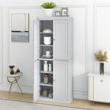 Freestanding Kitchen Pantry Tall Kitchen Pantry Cupboard Cabinet 72.4 Minimalist Storage Cabinet Organizer with 4 Doors and Adjustable Shelves Wood Kitchen Cupboard for Kitchen Dining Room Home White